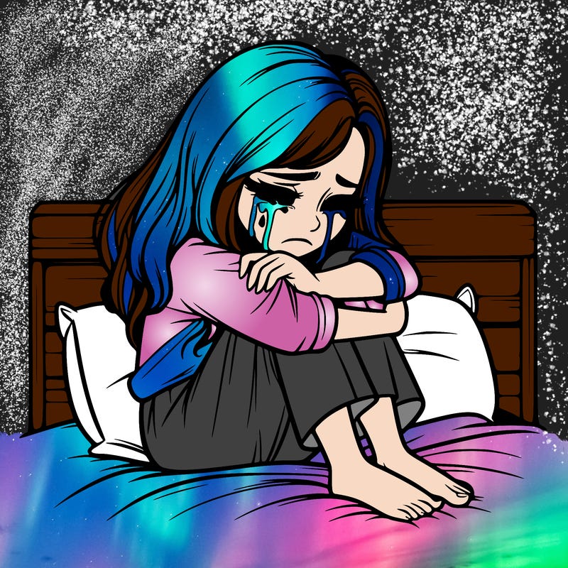 realistic girl crying on her bed over a break up