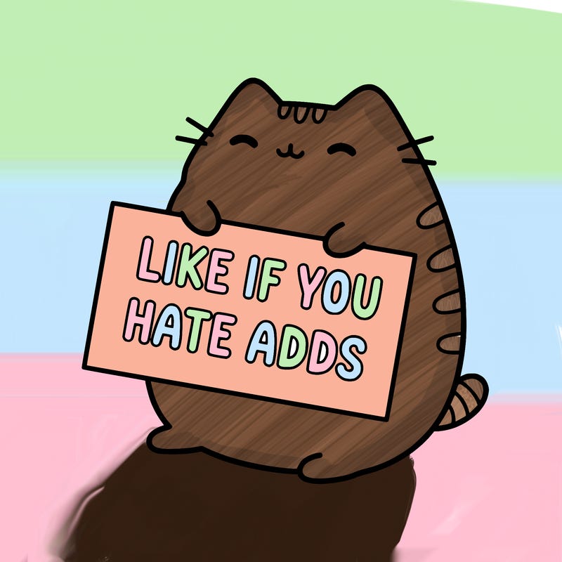 a kawii pusheen cat holding a sign that says like if you hate adds