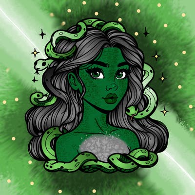 realistic girl with snakes as hair