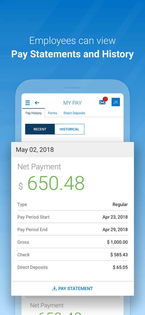 HCMToGo - Interfaz de la aplicación móvil HCMToGo que muestra un recibo de pago detallado con el pago neto y el historial