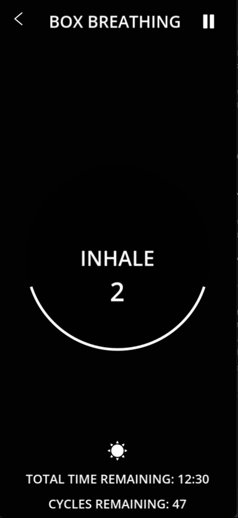 Breath Timer - Interface of the Breath Timer app showing a box breathing session with a minimalist countdown for the inhale phase.
