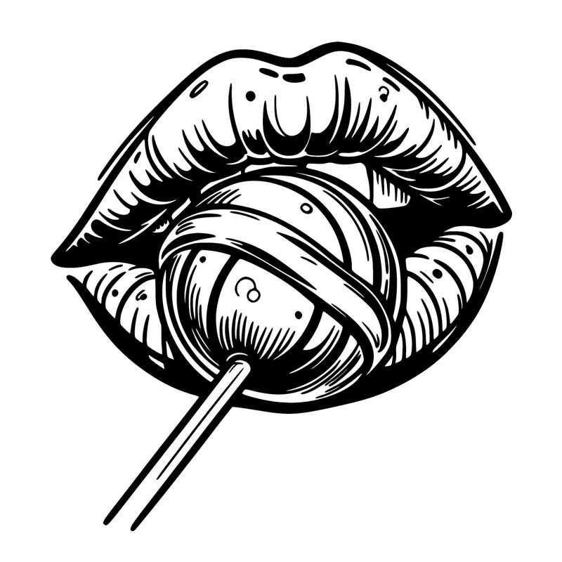 close up. of lips with a lollipop in its mouth