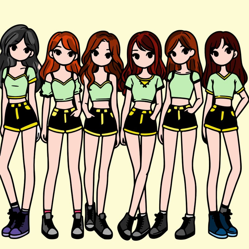 a group of girls wearing crop tops and shorts