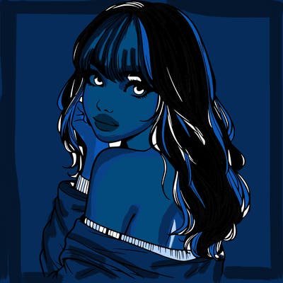 realistic girl with bangs looking over her shoulder