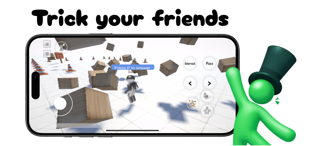 Snap Game Mobile - Ambiente sandbox 3D multiplayer no Snap Game Mobile mostrando ferramentas de construção e elementos interativos