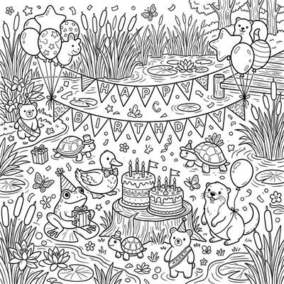 Step into a charming wetlands birthday party where nature meets celebration! This delightful coloring page is packed with adorable animals and festive details, perfect for bringing vibrant hues to life.