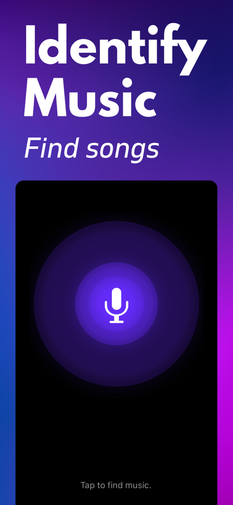 曲を特定するためのマイクアイコンが表示されたMusic Identifierアプリのメイン画面。