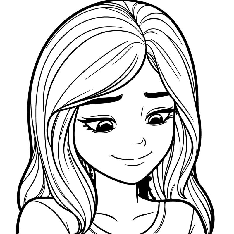 a realistic teenage girl with a small smile looking down