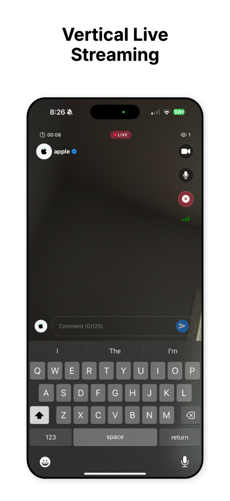 Trinity Social - Trinity Social mobile app vertical live streaming interface showing creator profile and comment field
