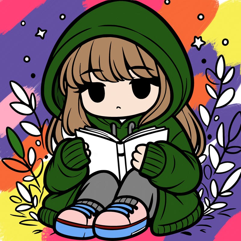 girl in oversized hoodie reading a book