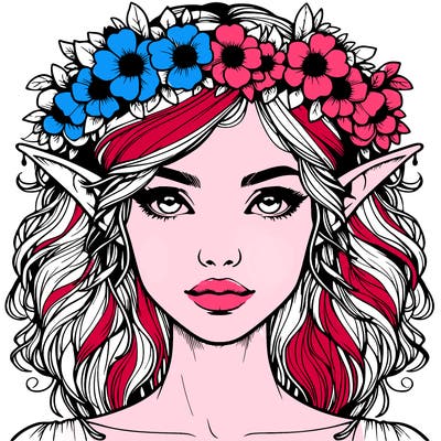 realistic female elf with flower crown
