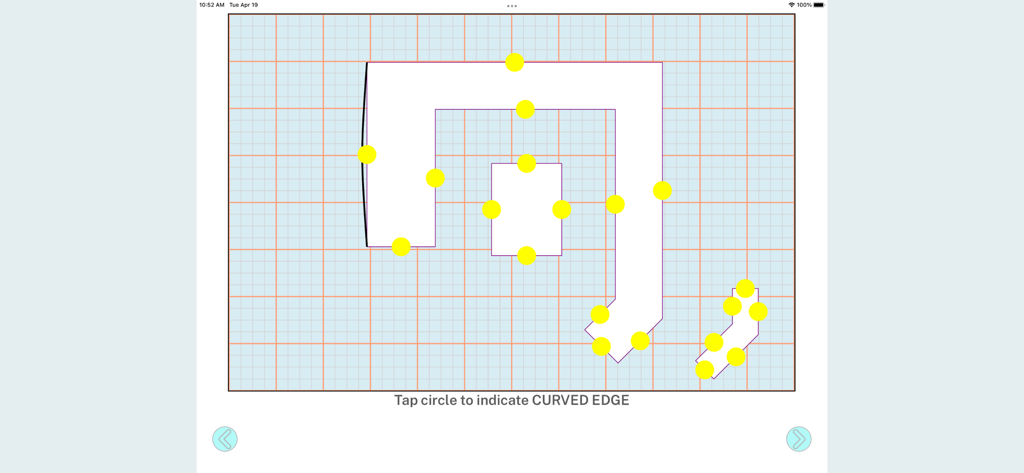 Countertop layout drawing interface with curved edge selection tool