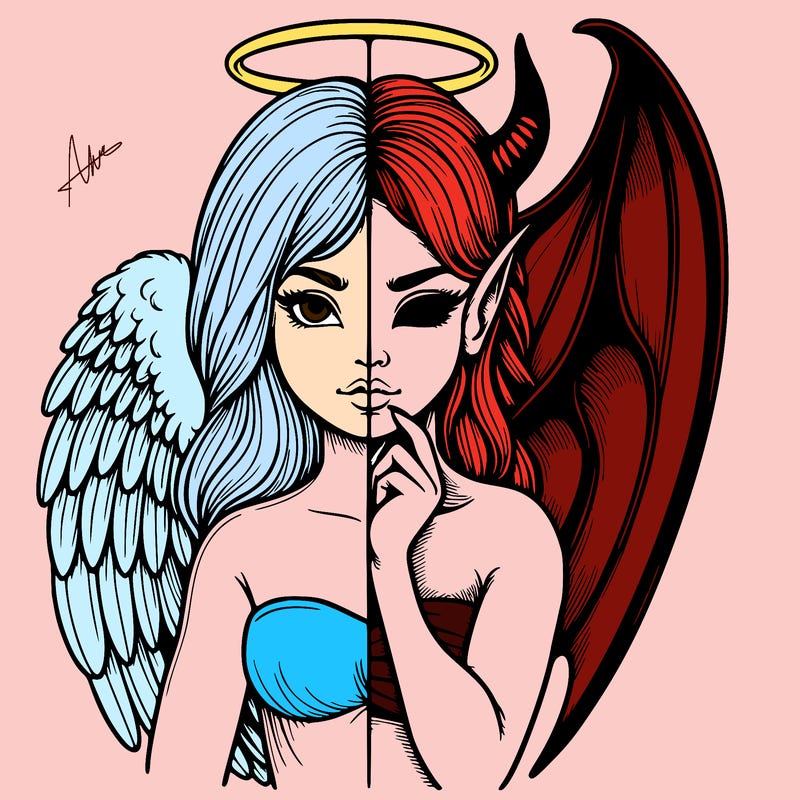 realistic angel half demon