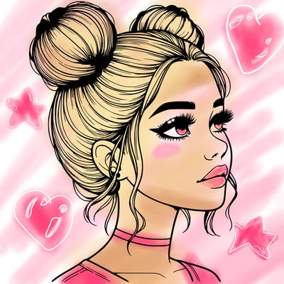 realistic girl with buns on the top of her head