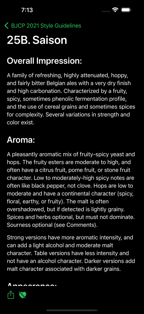 Technical description of a Saison beer style in the BJCP 2021 guidelines.
