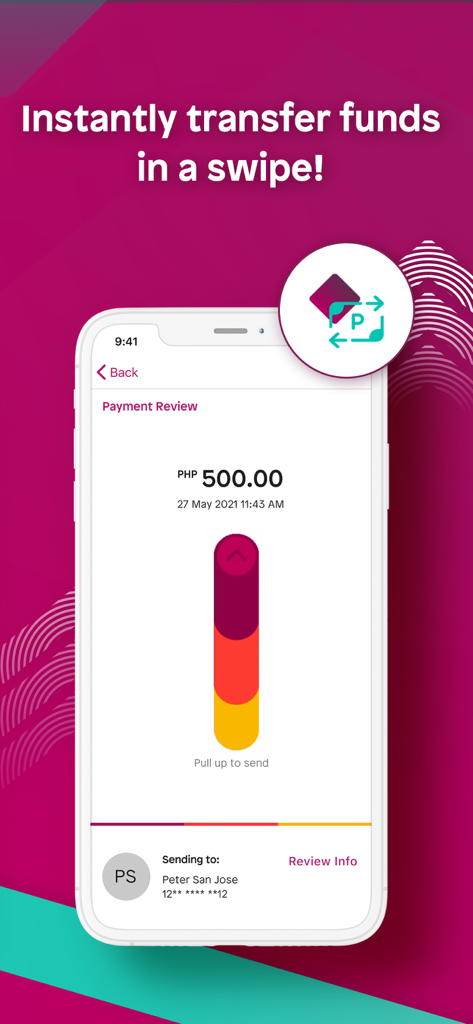 Komo by EastWest - Pantalla de la aplicación de banca digital Komo para transferir fondos con un deslizamiento