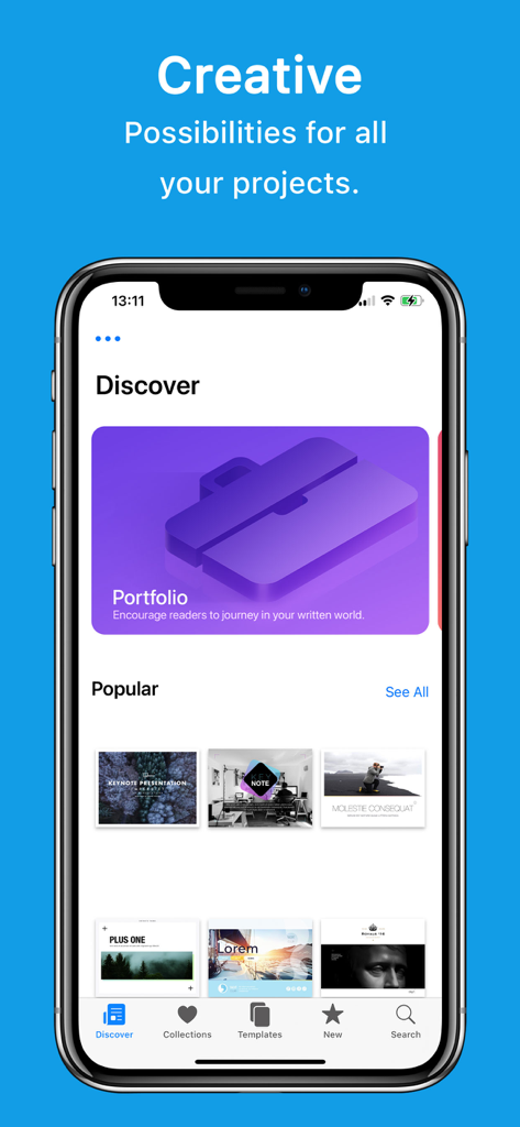 Mobile app interface showcasing professional Keynote presentation templates