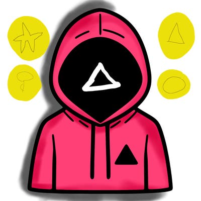 a person with non face waering a hoodie with a small triangle symbol