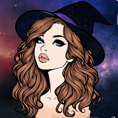 realistic witch girl with wavy hair and lips