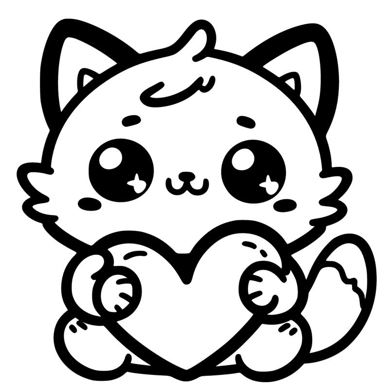 cartoon cat holding a heart