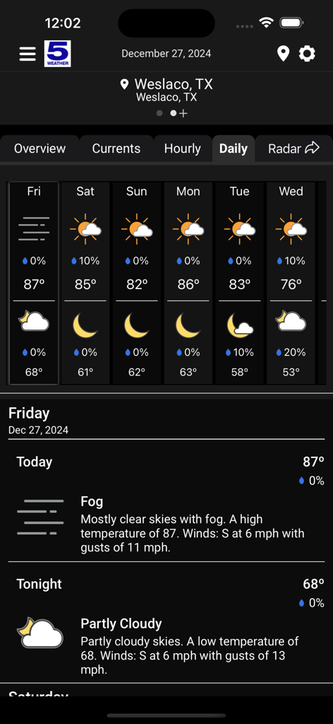 KRGV FIRST WARN 5 Weather - Daily weather forecast for Weslaco Texas in the KRGV First Warn 5 Weather app