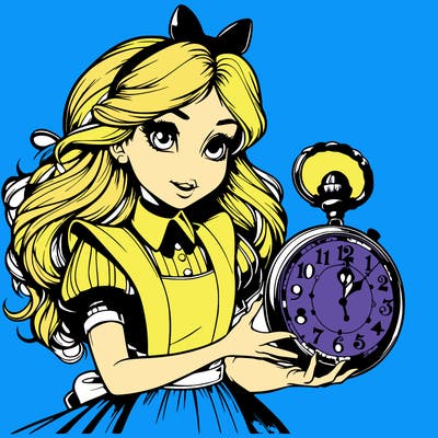 realistic alice in wonderland holding a large watch
