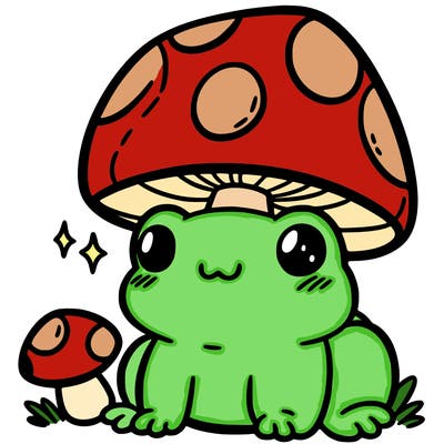 a cute frog with a mushroom hat