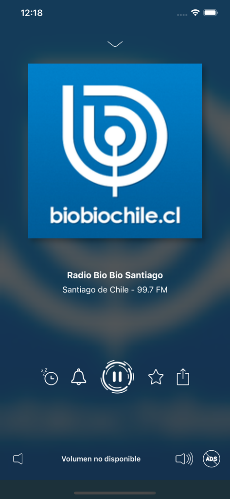 Radio Bio Bio Santiago playback interface on the Radios de Chile app