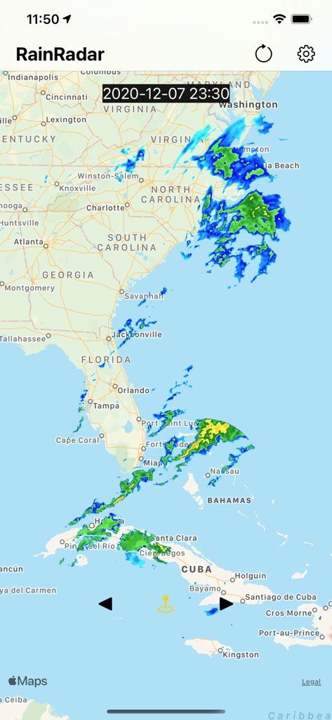 World Rain Radar - Interactive doppler radar map showing rain intensity across Florida and the Southeast US.