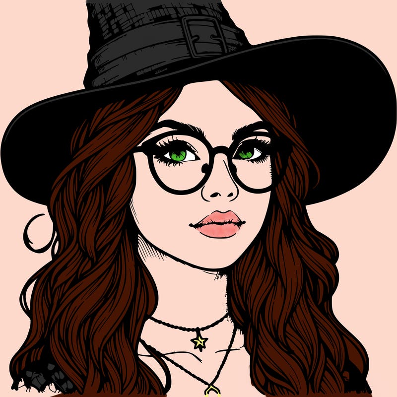 a witch with glasses realistic
