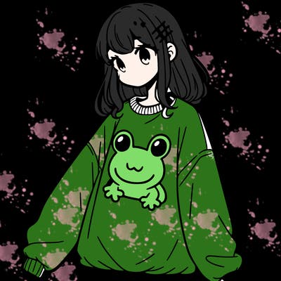 girl wearing frogging sweatshirt