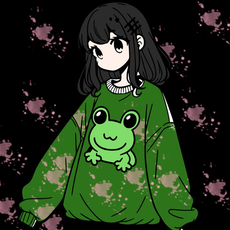 girl wearing frogging sweatshirt