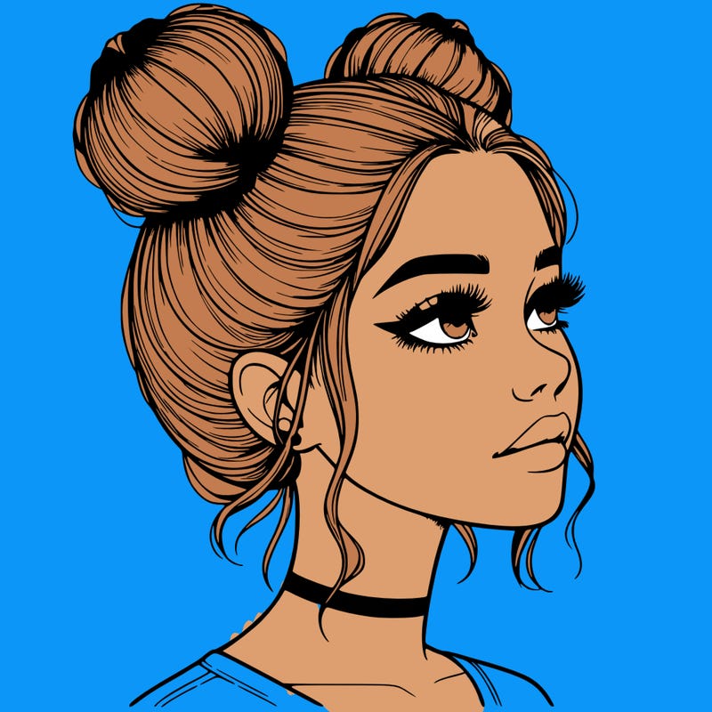 realistic girl with buns on the top of her head