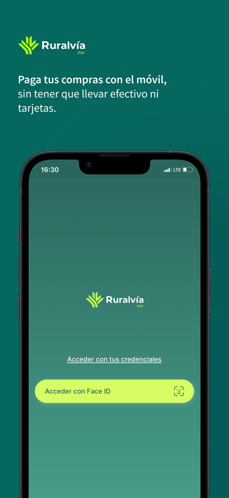 Ruralvia Pay mobile login screen with Face ID button