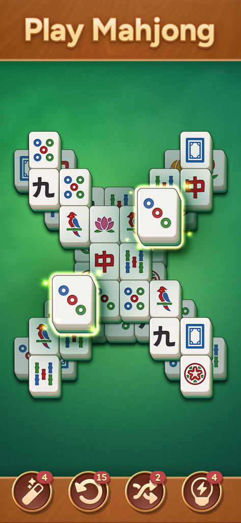 Mahjong Bloom - Pantalla de juego de Mahjong Bloom mostrando un rompecabezas de solitario con las losetas coincidentes resaltadas