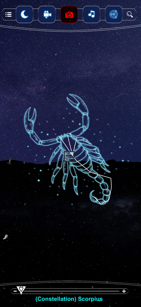 The Constellation Star Finder - Augmented reality view of the Scorpius constellation in The Constellation Star Finder app