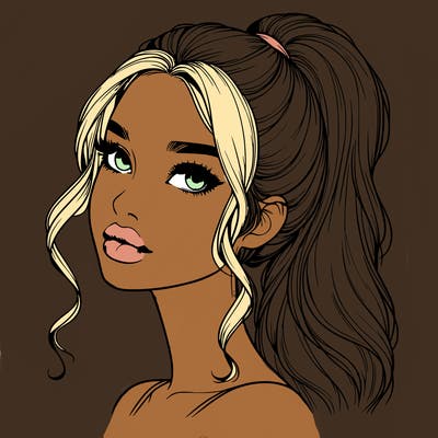 realistic girl with a ponytail on her hair and lips