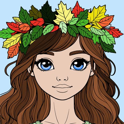 realistic girl with fall leaf crown