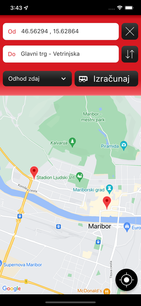M mobilnost mobile app route planner with city map of Maribor
