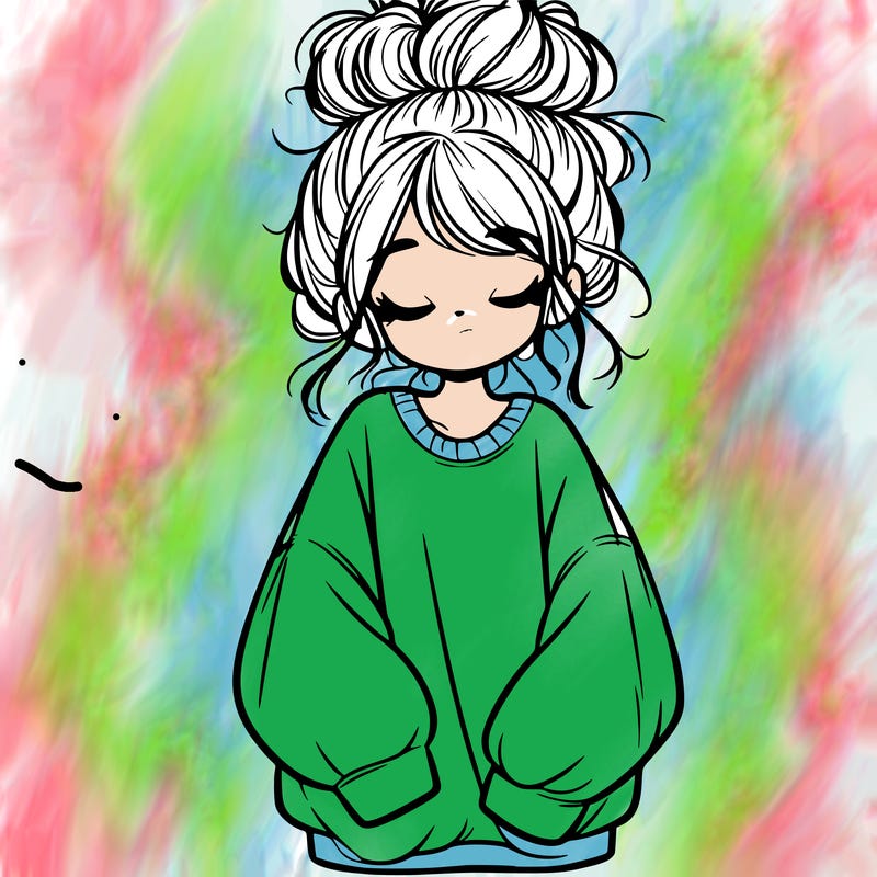 girl with baggy sweatshirt and messy bun