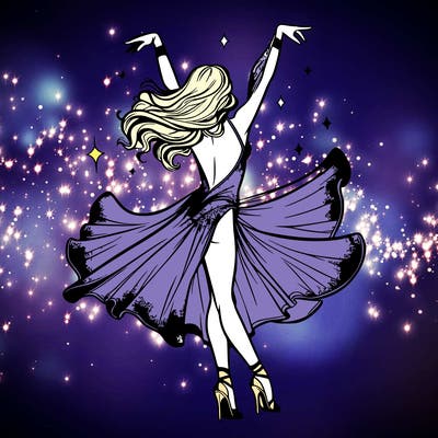 dancer dancing with a shimmery costume on realistic