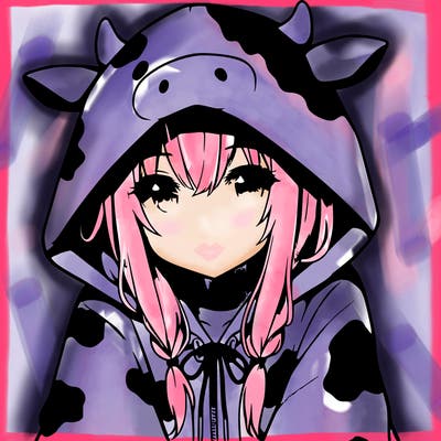 anime girl with cow hoodie