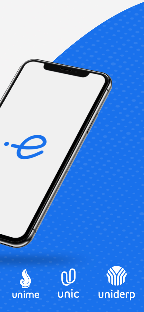 Tela de smartphone mostrando o logotipo do app .edu e os logotipos das universidades Unime Unic e Uniderp