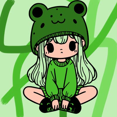 a girl wearing a frog hat and some frog socks