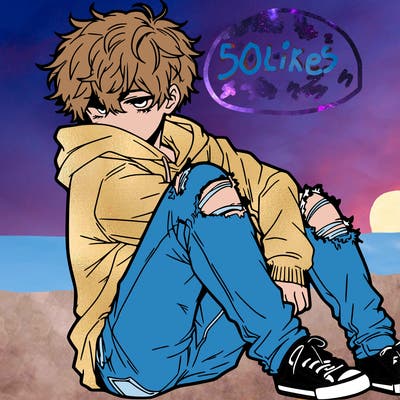 a male hoddie ripped jeans messy hair anime