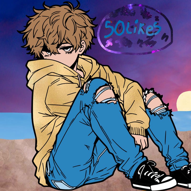 a male hoddie ripped jeans messy hair anime