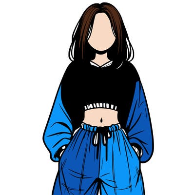 realistic girl faceless with baggy pants and a crop top