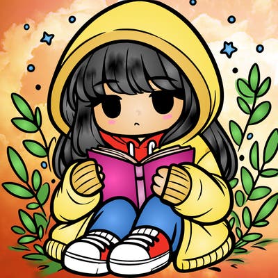 girl in oversized hoodie reading a book