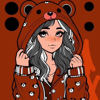 realistic girl in a animal pjs hoodie