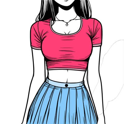 realistic girl wearing crop top and skirt